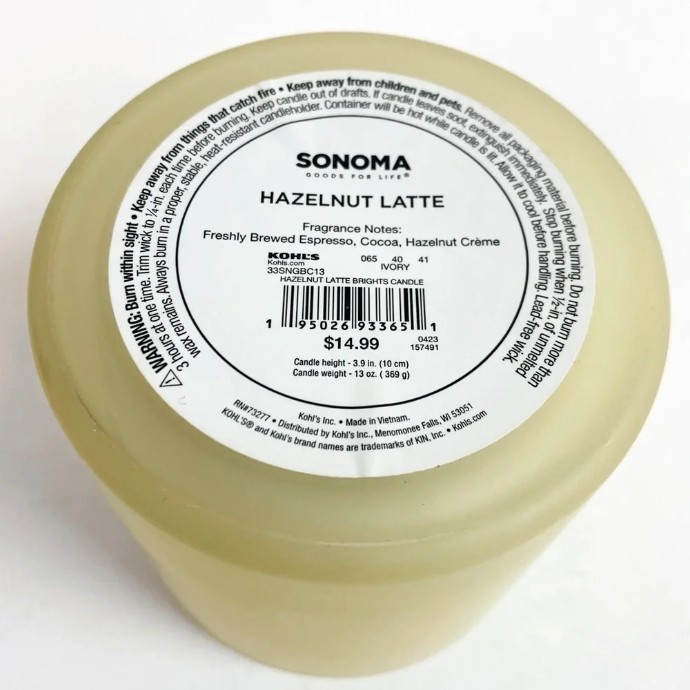 Sonoma Hazelnut Latte 3 Wick Candle 13oz